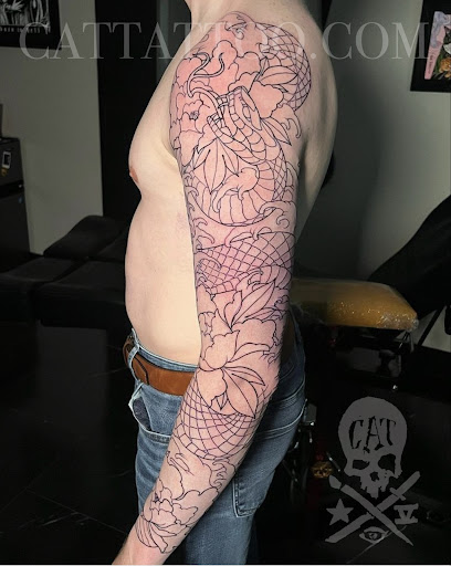 Explore cool arm sleeve tattoo ideas, creative tattoo ideas in Addison, available at Cat Tattoo