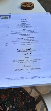 Restaurant La Péniche à Homps (le menu)