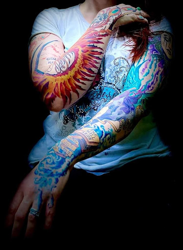 Explore daughter sleeve tattoo ideas, creative tattoo ideas in Antioch, available at Flying Dutchman Tattoo