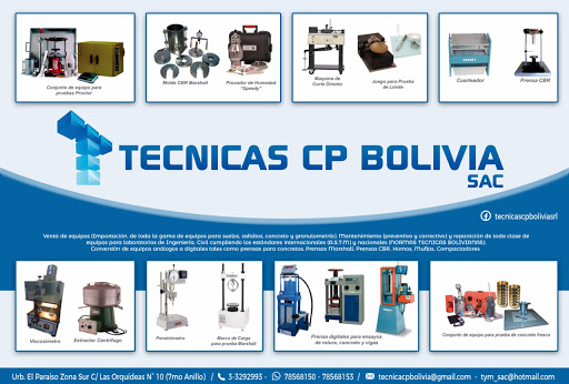 TECNICAS CP BOLIVIA SAC SRL. - Venta de Equipos de laboratorio para Ingeniería Civil