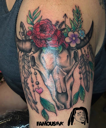 Explore spartan helmet tattoo ideas, creative tattoo ideas in Hammond, available at Famous Ink, Inc.