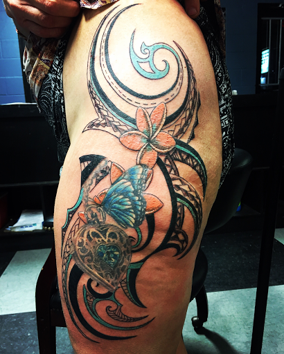 Explore life and death sleeve tattoo ideas, creative tattoo ideas in San Angelo, available at A1 Tattoos and Piercings