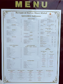 Menu du Indian Mann Mahal restaurant à Villejuif