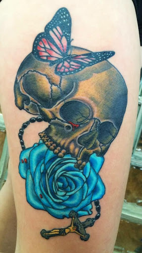 Explore gangster tattoo sleeve ideas, creative tattoo ideas in Batavia, available at High Voltage Tattoo & Piercing