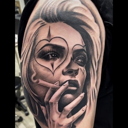 Explore cyber sigilism tattoo ideas, creative tattoo ideas in San Antonio, available at Firme Copias Tattoo Studio