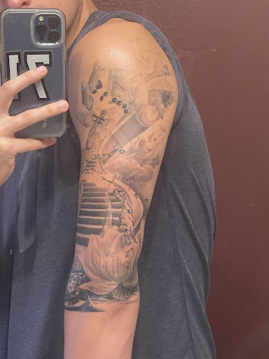 Explore black widow tattoo ideas, creative tattoo ideas in Hutto, available at Upside Tattoo
