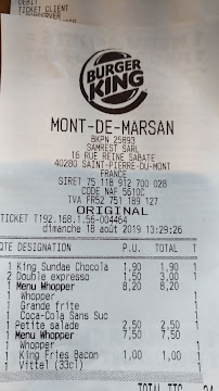 Menu du Burger King à Saint-Pierre-du-Mont