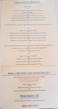 Restaurant français Le Portanel à Bages (le menu)