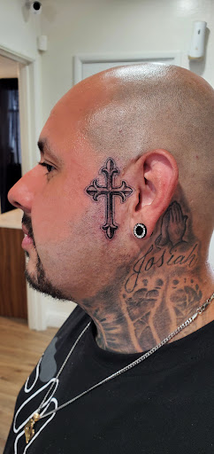 Explore neck tattoo filler ideas, creative tattoo ideas in Fresno, available at Happy Client Tattoo