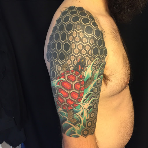 Explore breast tattoo cover up ideas, creative tattoo ideas in Laramie, available at Vintage Electric Tattoo