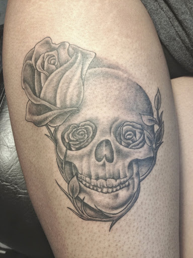 Explore purple rose tattoo ideas, creative tattoo ideas in Blue Island, available at Lil Smittys Tattoo Magic