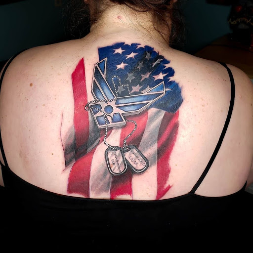 Explore usaf tattoo ideas, creative tattoo ideas in Calhoun, available at A Sailors Grave Tattoo Parlor