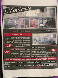 Menu / carte de L'évidence à Saint-Jean-de-Maurienne