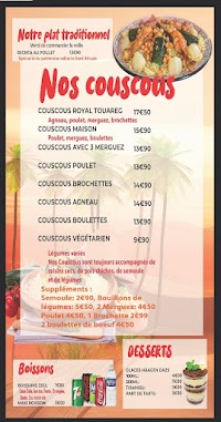 Menu du Couscous le touareg à Paris