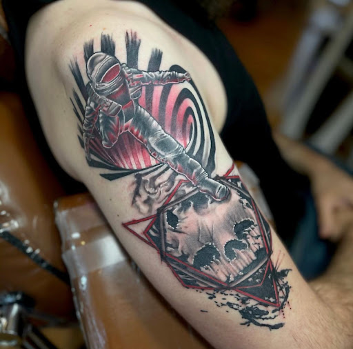 Explore mens leg tattoo ideas, creative tattoo ideas in Newburgh, available at Shangri-Las Tattoo Emporium