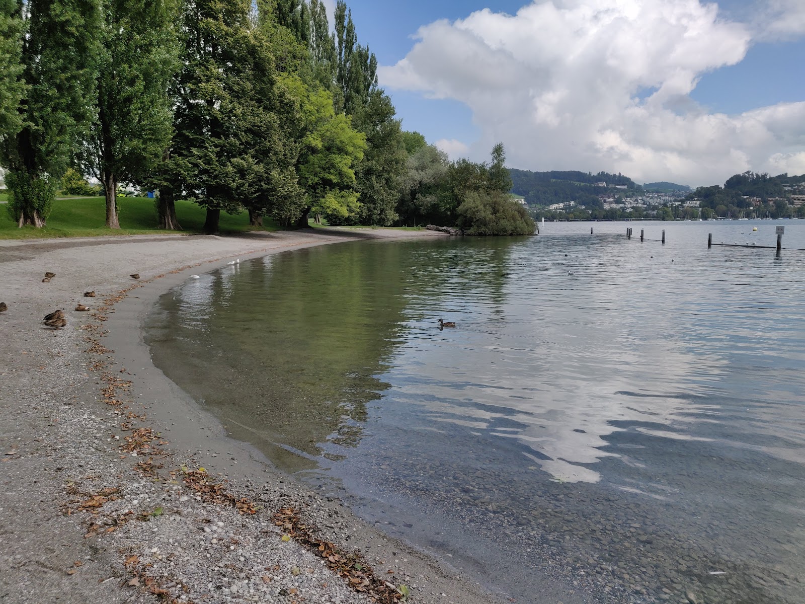 Valokuva Strandbad Tribschen Lucerneista. pinnalla harmaa hieno pikkukivi:n kanssa