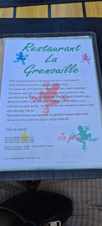 Restaurant La Grenouille Riquewihr à Riquewihr carte
