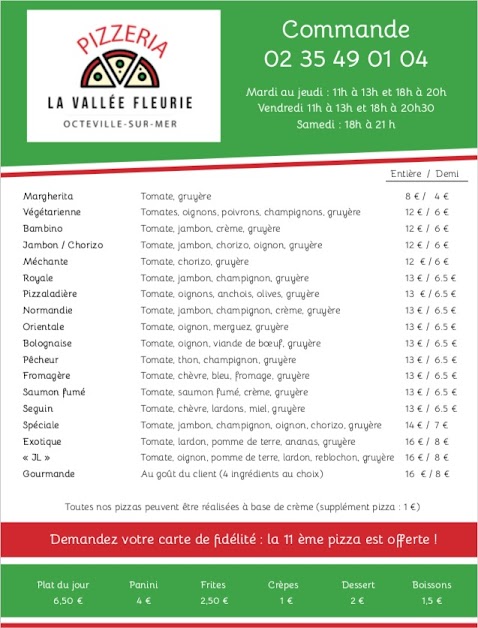 Pizzeria La Vallée Fleurie 76930 Octeville-sur-Mer