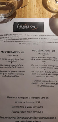 L'Emulsion à Toulouse menu