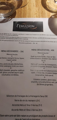 menu du restaurants Restaurant l'Emulsion à Toulouse