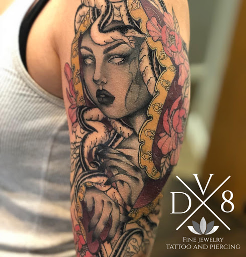 Explore train tattoo ideas, creative tattoo ideas in Roseville, available at Dv8 Tattoo and Body Piercing