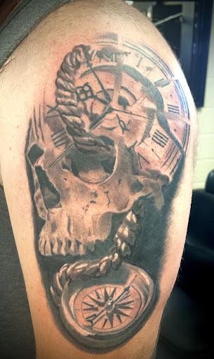 Explore tattoos on the thigh ideas, creative tattoo ideas in Camden, available at The Golden Goose Tattoo Studio