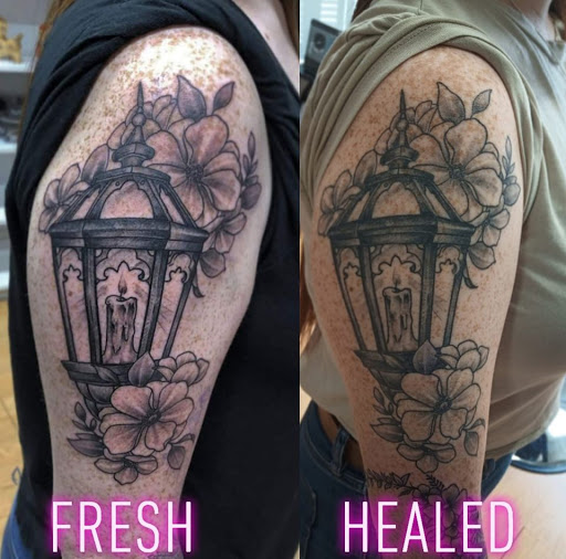 Explore female leg tattoo ideas, creative tattoo ideas in Lewisburg, available at Rose and Dagger Tattoo