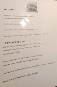Menu du Da Artico Osteria dal 1643 à Udine
