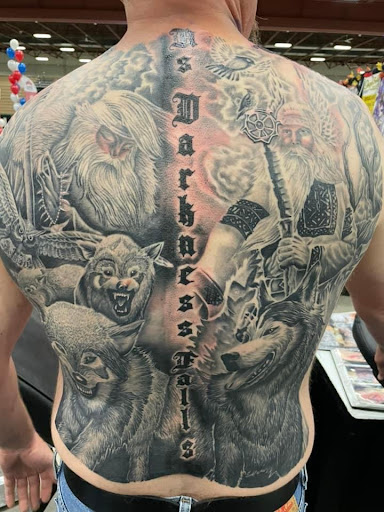 Explore shaded tattoo sleeve ideas, creative tattoo ideas in Great Falls, available at Alpha Tattoos & Piercings