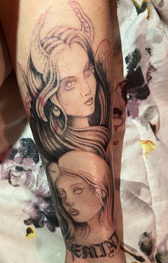 Explore husband and wife matching tattoo ideas, creative tattoo ideas in Middle Village, available at True Blue Tattoo