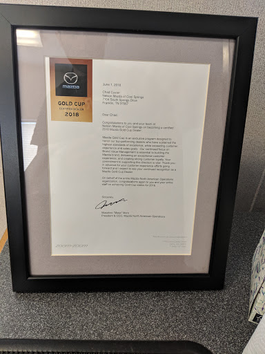Car Dealer «Nelson Mazda Cool Springs», reviews and photos, 7104 S Springs Dr, Franklin, TN 37067, USA