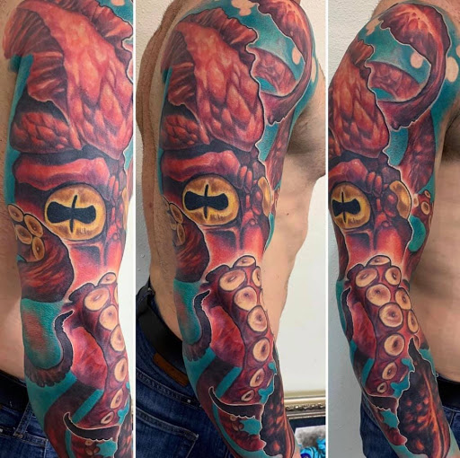 Explore patriotic forearm tattoo ideas, creative tattoo ideas in North Berwick, available at Skull and Snake Tattoo Studio Art Gallery