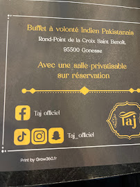 Taj restaurant à Gonesse menu