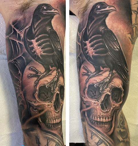 Explore arm cross tattoo ideas, creative tattoo ideas in Minot, available at 2D INK