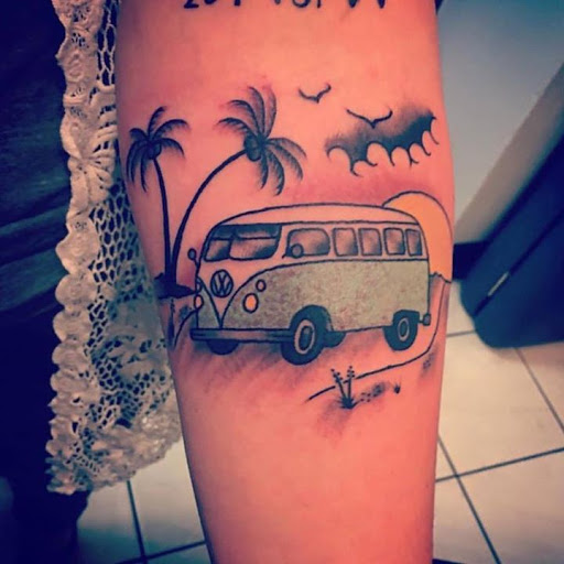 Explore grumpy bear tattoo ideas, creative tattoo ideas in Richmond, available at Lucky Lady Tattoos