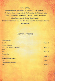 Gasthaus Schießstätte Da Franco à Weilheim in Oberbayern menu