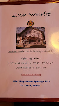 Menu / carte de Neuwirt Oberpframmern à Oberpframmern