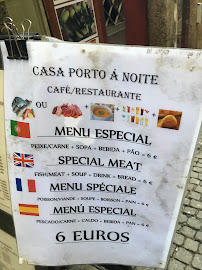 Menu du Cafe/Restaurante de Julio Veiga à Porto