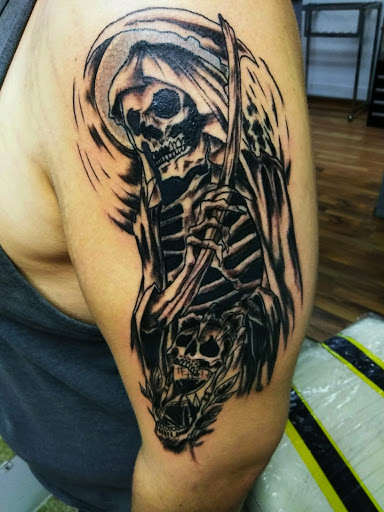 Explore pink panther tattoo ideas, creative tattoo ideas in Rockford, available at House Of Pain Tattoo co.