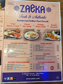 Carte du ZAEKA Restaurant INDIEN Fast Casual à Paris
