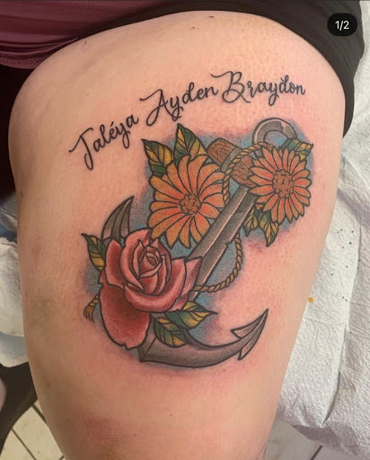 Explore tattoos my sons names ideas, creative tattoo ideas in Temple, available at Lucky In Love Tattoo
