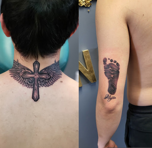 Explore patchy tattoo ideas, creative tattoo ideas in Seattle, available at Dragon Tattoo