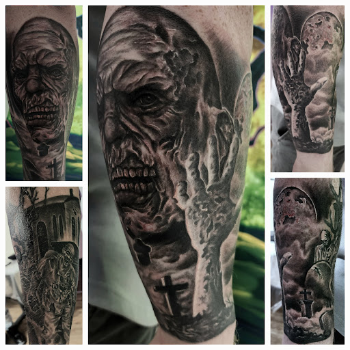 Explore train tattoo ideas, creative tattoo ideas in Vienna, available at Patriot Arms Ink LLC