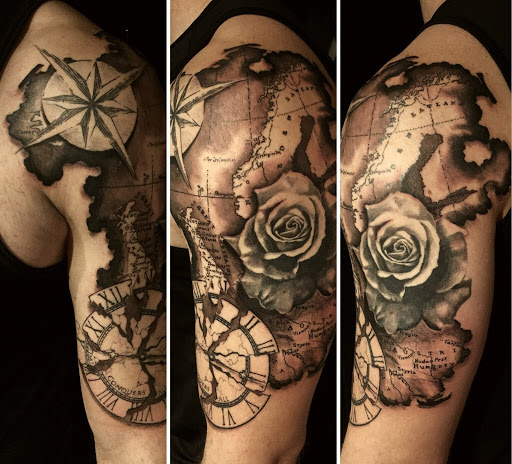 Explore ladies shoulder tattoo ideas, creative tattoo ideas in Webster, available at The Modified Collective