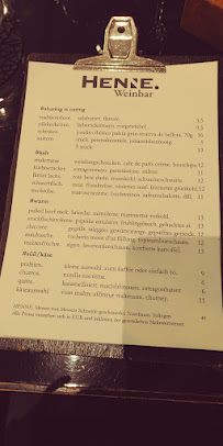 Carte du HENNE. Weinbar à Cologne
