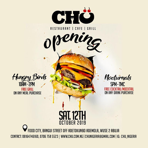 CHU Restaurant and Bar, Food City, Bangui Street, Off Adetokunbo Ademola Cres, Wuse 2 900288, Abuja, Nigeria, Hamburger Restaurant, state Nasarawa