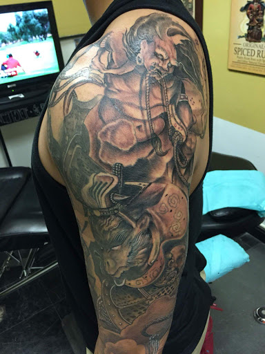 Explore sleeve cover up tattoo ideas, creative tattoo ideas in Savannah, available at Tatlyfe Studios