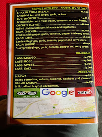 Menu / carte de Indian Curry & Tandoori à Nice