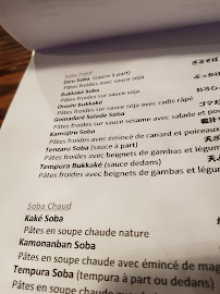 Abri Soba à Paris menu