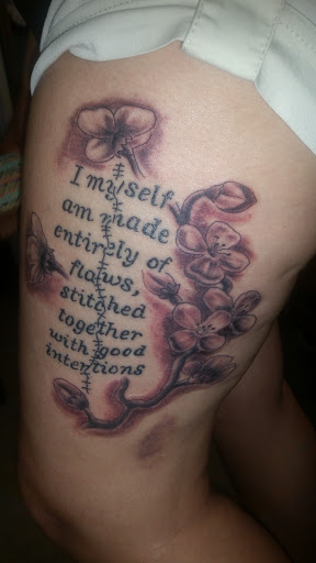 Explore thigh tattoo cover up ideas, creative tattoo ideas in Odessa, available at Little Dragon Tattoos Studio